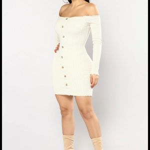 Jacklyn off shoulder mini dress In oatmeal